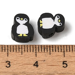 手作り樹脂粘土ビーズ  ペンギン  ブラック  9.5x7.5x4mm  穴：1.6mm&nbsp;CLAY-H005-15