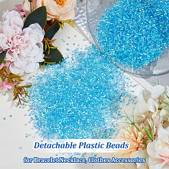 取り外し可能なプラスチックビーズ  ブレスレット ネックレス用  洋服アクセサリー  コラム  ライトブルー  3mm&nbsp;DIY-WH0430-683A-03