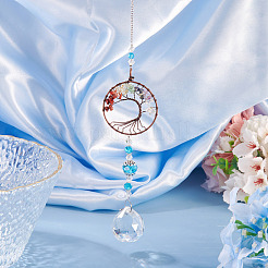 1Pc Wire Wrapped Alloy & Natural Mixed Stone Chips Tree of Life Hanging Suncatchers&nbsp;HJEW-TA0001-45B