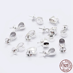 925の純銀製のカップパールの保釈ピンペンダント  片穴パーツ用  スタンプ925個付き  銀  6x3mm  穴：3x4mm  ピン：0.7mm&nbsp;STER-F036-07S-3mm