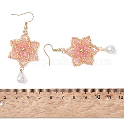 Dyed Natural Malaysia Jade & Glass Seed Beaded Flower with Teardrop Dangle Earrings&nbsp;EJEW-MZ00710-02