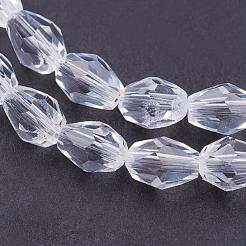 ガラスビーズ連売り  多面カット  ティアドロップ  透明  6x4mm  穴：1mm  約65~68個/連  14.96~15.35インチ&nbsp;GLAA-R024-6x4mm-12