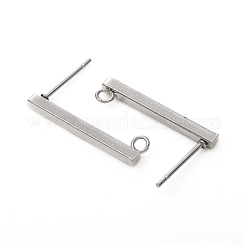 変色しにくい304ステンレススチールスタッドピアス金具  長方形  ステンレス鋼色  20x2mm  穴：1.6mm  ピン：0.7mm&nbsp;X-STAS-G224-21P-01