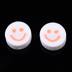手作り樹脂粘土ビーズ  ジュエリー工芸用品のDIY用  笑顔とフラットラウンド  ライトサーモン  10x4~4.5mm  穴：1.8mm&nbsp;CLAY-N008-040J