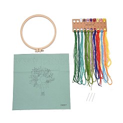 DIYブーケ模様刺繍キット  模造竹フレームを含む  鉄製ピン  布  カラフルな糸  ライトブルー  213x201x9.5mm  内径：183mm&nbsp;LS-DIY-O021-14A