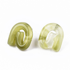 透明樹脂スタッドピアス  天然石風  ステンレス鋼ピンと  渦  黄緑  19.5x17mm  ピン：0.7mm&nbsp;EJEW-T012-01-B03