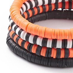 4Pcs 4 Style Polymer Clay Heishi Surfer Stretch Bracelets Set with Word Spooky Boo Acrylic Beads&nbsp;BJEW-TA00127