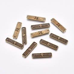 チベット風合金コネクター  単語手作りと花の四角形  アンティークブロンズ  6.5x25.5x1.5mm  穴：1.5mm&nbsp;PALLOY-WH0065-95AB