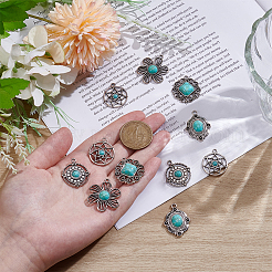 20pcs5スタイルチベットスタイルアロイペンダント  アイボリーターコイズとアクリル  アンティークシルバー  混合図形  23.5~30.5x20.5~24.5x3.5~6.5mm  穴：1.6~2.5mm  4個/スタイル&nbsp;FIND-PH0029-25