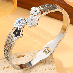 304ステンレススチールとアクリル製の女性用ヒンジ付きバングル  花  ステンレス鋼色  内径：2.36インチ（6cm）&nbsp;WG97382-02