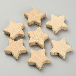 ウッドビーズ  染色されていない  ベージュ  スター  28.5x29.5x8mm  穴：3mm&nbsp;WOOD-WH0034-10B