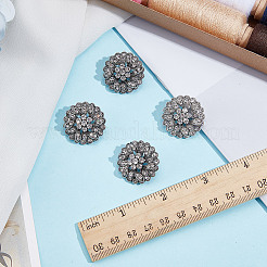4穴合金ガラスシャンクボタン1個  花  アンティークシルバー  25x14mm  穴：2.4mm&nbsp;FIND-DR0002-01AS
