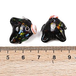 手作りランプワークビーズ  魚  ブラック  17~19x19~21x10~11mm  穴：1.4mm&nbsp;LAMP-T023-16L