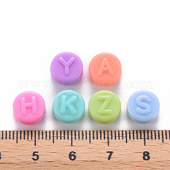 不透明なアクリルビーズ  アルファベット付きフラットラウンド  ミックスカラー  9x5mm  穴：2mm  約1700個/500g&nbsp;MACR-S373-28A