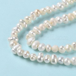 天然養殖淡水パールビーズ連売り  ポテト  グレードA  パパイヤホイップ  4~6x3.8~4.2mm  穴：0.5mm  約90個/連  13.31インチ（33.8cm）&nbsp;PEAR-E018-45