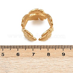 304ステンレススチール製調節可能な女性用オープンカフリング  葉  ゴールドカラー  15mm  内径: 調節可能&nbsp;LS-RJEW-K299-01G