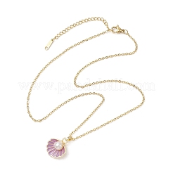 Alloy Enamel & ABS Plastic Imitation Pearl Shell Shape Pendant Necklaces&nbsp;NJEW-JN05173