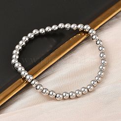 Brass Round Beaded Stretch Bracelets for Men Women&nbsp;BJEW-B148-05C-P