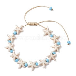 Adjustable Synthetic Turquoise Starfish Beads Braided Bead Bracelets for Women&nbsp;BJEW-JB13583