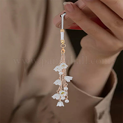 プラスチック製スズランペンダント携帯ストラップ1個  花  ホワイト  205x19mm&nbsp;HJEW-LP0001-27