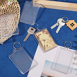 アクリル＆鉄製フォトフレームキーホルダー24袋  長方形  スプリットキーリング付き  プラチナ  透明  110mm&nbsp;AJEW-GL0003-43