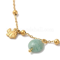 Summer Beach Nuggets Natural Amazonite & Ion Plating(IP) 304 Stainless Steel Charm Anklets for Women&nbsp;BJEW-P326-05B-G
