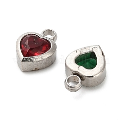 304ステンレススチールラインストーンペンダント  ハート  ミックスカラー  プラチナ  8x6x3mm  穴：1.5mm&nbsp;STAS-B084-01P