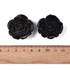 天然黒曜石の彫刻ペンダント  バラの花のチャーム  34x34.5x13~13.5mm  穴：0.9~1mm&nbsp;G-Q601-39