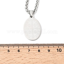 201 Stainless Steel Oval Saint Benedict Medal Pendants Necklaces&nbsp;NJEW-B154-01P