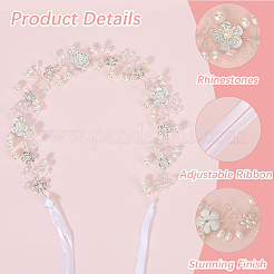 ポリエステル、プラスチックパール、アクリルフラワーヘアバンド、花嫁用ウェディングブライダルベールヘアアクセサリーヘアヴァイン  銀  1080mm&nbsp;OHAR-WH20010-04S