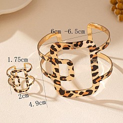 Rectangle Alloy Leopard Print Cuff Bangles & Cuff Rings Sets&nbsp;WGBC924-01