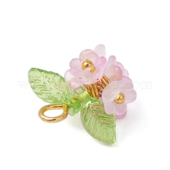 透明なアクリルパーツ  花  真鍮と鉄のループ付き  ゴールドカラー  16.5x15.5x11.5mm  穴：2.5mm&nbsp;PALLOY-JF04669