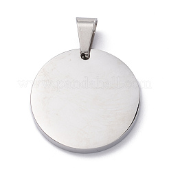 304ステンレスペンダント  エナメル  艶出し  ハート付きフラットラウンド  ステンレス鋼色  25x3mm  穴：7.5x5mm&nbsp;STAS-Z027-03A-P