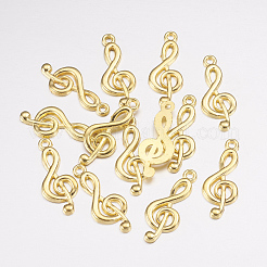 チベット風合金ト音記号ペンダント  カドミウムフリー＆鉛フリー  音符  ゴールドカラー  26x10x2mm  穴：1.5~1.8mm&nbsp;X-TIBEP-R315-G-LF