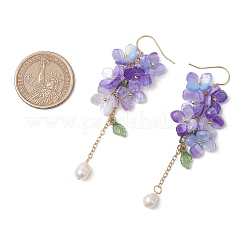 シェルパールダングルピアス  セルロースアセテート（樹脂）ビーズキャップと真鍮ピアスフック付き  花  ゴールドカラー  ミックスカラー  72~72.5mm  3のペア/セット&nbsp;EJEW-TA00617