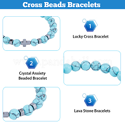 9Pcs 9 Style Natural & Synthetic Mixed Stone & Synthetic Hematite Cross Beaded Stretch Bracelets Set&nbsp;BJEW-FI0001-49