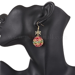 Glass Seed Bead with 304 Stainless Steel Christmas Dangle Earrings&nbsp;EJEW-MZ00534