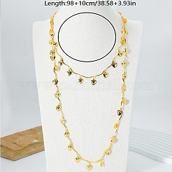 真鍮製ハートフリンジウェーブリンクバーチェーンロングネックレス（女性用）  18KGP本金メッキ  38.58インチ（98cm）&nbsp;XF0394-2