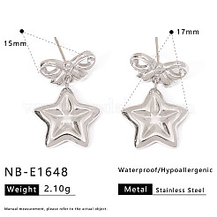 304ステンレススチールダングルスタッドピアス  ちょう結びに主演  ステンレス鋼色  27mm&nbsp;WGAD79C-02