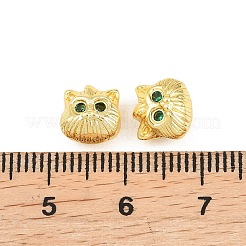 真鍮舗装キュービックジルコニアビーズ  フクロウ  ゴールドカラー  7.5x8x5.5mm  穴：1.8mm&nbsp;KK-A292-01G