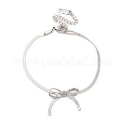 304ステンレススチールヘリンボーンチェーンブレスレット  蝶結び  ステンレス鋼色  6-3/4インチ（17cm）&nbsp;BJEW-C084-01P