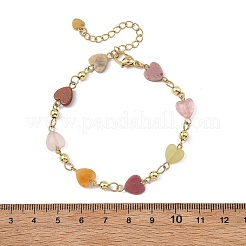 Heart Natural Rose Quartz & Cherry Quartz Glass & Rhodonite & Crazy Agate & Synthetic Goldstone Beaded Link Chain Bracelets for Women&nbsp;BJEW-JB13910
