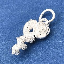 925スターリングシルバーペンダント  バラのチャームが付いた蛇  銀  15x7.5x3mm  穴：3.7mm&nbsp;STER-F059-08S