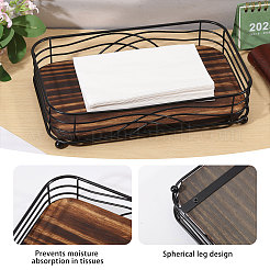 木と鉄の卓上ティッシュ収納ホルダー  長方形  ココナッツブラウン  250x160x55.5mm&nbsp;AJEW-WH0410-106