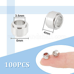 201ステンレススチールビーズ100個  コラム  ステンレス鋼色  6x4mm  穴：3.5mm&nbsp;STAS-UN0048-82