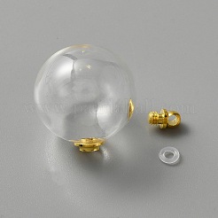 開閉可能な透明ガラスペンダント  鉄のパーツとゴムリング付き  ラウンド  ゴールドカラー  25x20mm  穴：2.6mm&nbsp;FIND-WH0031-41C
