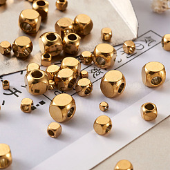 PVD真空メッキ304ステンレススチールビーズ  キューブ  ゴールドカラー  2~6x2~6x2~6mm  穴：3mm  50個/箱&nbsp;STAS-TA0001-15G