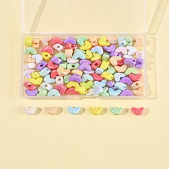 98個 7色UVメッキ不透明アクリルビーズ  虹色の  ハート  ミックスカラー  9x11.5x7mm  穴：1.4mm  14個/カラー&nbsp;MACR-FS0002-16