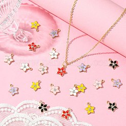 30色フラワー合金エナメルペンダント6個  ラインストーン付き  ライトゴールド  ミックスカラー  13.5x12.5x2.5mm  穴：1.4mm  5個/カラー&nbsp;ENAM-CJ0006-21