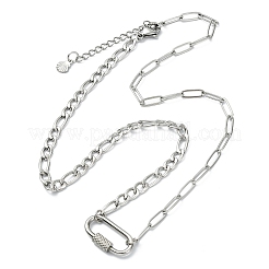 304ステンレススチール製オーバルロッククラスプペンダントフィガロチェーンネックレス（女性用）  ステンレス鋼色  17.13インチ（43.5cm）&nbsp;NJEW-JN06169-02